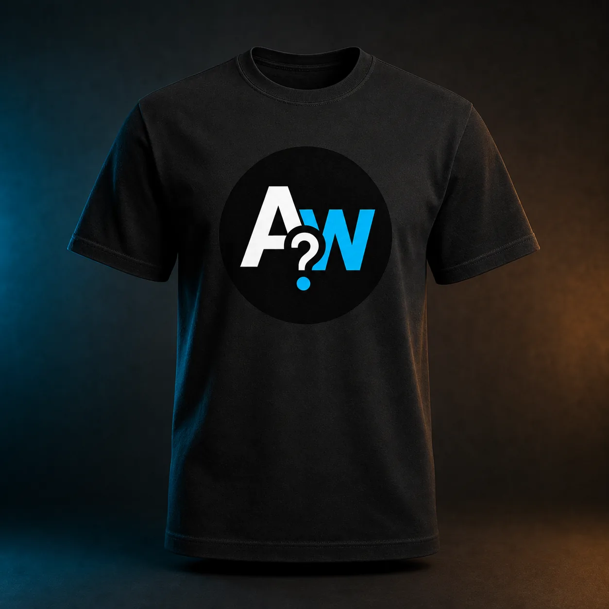 Black Ask Why Guys T-shirt with the round AW question-mark logo